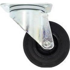 Tente Drejeligt hjul, sort massiv gummi, Ø160 mm, 135 kg, rulleleje, med plade Byggehøjde: 200 mm. Drifts