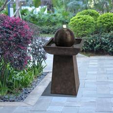 Grey Fountains & Garden Ponds Teamson Home Garden Water Feature & Lights, Sphere Orb Modern Water