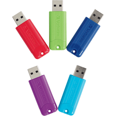 Verbatim PinStripe 16GB USB 3.2 Gen 1 Flash Drives, 5/Pack (70387) Assorted