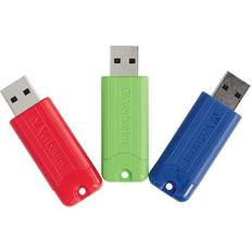 Verbatim PinStripe 16GB USB 3.2 Gen 1 Flash Drives, 3/Pack (70386) Assorted