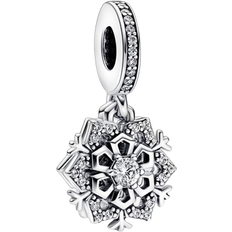 Pandora Sparkling Snowflake Double Dangle Charm - Silver/Transparent