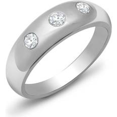 Jewelco London 9ct 0.33ct Diamond Domed Band Trilogy Ring 7mm