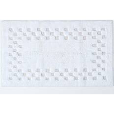 Homescapes White, Bath Mat Check Border Bath White