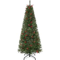 Red Christmas Trees Homcom 5ft Artificial Christmas Tree Holiday with Pencil Shape Berries Christmas Tree