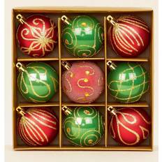 Green Christmas Tree Ornaments Premier Set of 9 Red & Green Christmas Tree Baubles Xmas Festive Christmas Tree Ornament
