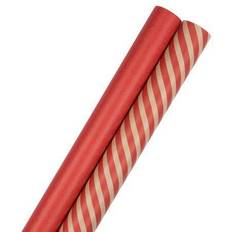 Red Gift Wrapping Papers Jam Paper Gift Wrap, Stripes & Solids Combo Wrapping 50 Sq Ft Total, Red, 2/Pack