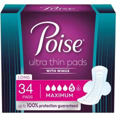 Disposable Menstrual Pads Poise Ultra Thin Pads with Wings Maximum 34-pack