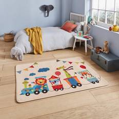 100x150cm Inspire G3434 Beige Train with Animals Bright Fun Children