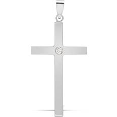 9k - Diamond Charms & Pendants Jewelco London Cross Pendant - White Gold/Diamond