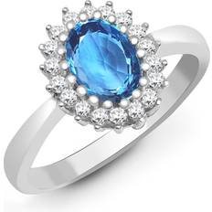 Jewelco London Classic Royal Cluster Ring - White Gold/Topaz/Diamond