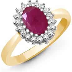 Jewelco London 9ct Diamond Ruby Classic Royal Cluster Ring 11mm