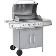 Barbecues à gaz vidaXL Barbecue À Gaz Roulette Gril d'Extérieur Thermomètre Intégré 4+1 Zones de Cuisson Inox Argenté