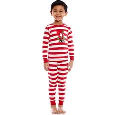 Green Nightwear Leveret Kids Striped Santa 2pc. Pajama Set