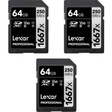 LEXAR Professional SDXC Class 10 UHS-II U3 V60 64GB (1667x) (3-Pack)