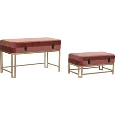 Dkd Home Decor Banqueta Rosa Dorado Metal Terciopelo 80 x 40 x 47 cm Banco 2pcs