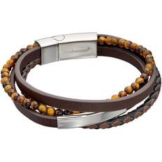 Fred Bennett Recycled Leather Bracelet ID Bar Tigers Eye B5317