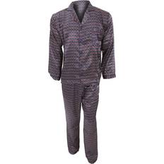 Blue Pyjamas Universal Textiles Mens Traditional Patterned Long Sleeve Satin Shirt & Bottoms Pyjamas/Nightwear Set (XXL Chest: 46inch) (Navy)