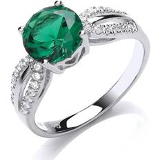 Jewelco London Shoulder Set Solitaire Engagement Ring - Silver/Green/Transparent