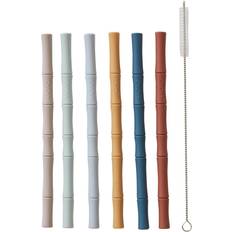 OYOY Bamboo Silicone Straw 6-Pack Caramel Blue