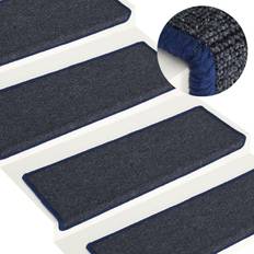 65.0 cm Tapis d'escalier vidaXL Tapis d'Escalier 15 pcs 65x21x4 cm Bleu, Gris