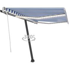 300.0 cm Tendalini da Giardino vidaXL Tenda Da Sole Retrattile Manuale con LED 300x250 cm Blu e Bianco