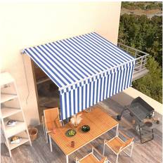 vidaXL Manual Retractable Awning with Blind 3x2.5m Blue&White Blue