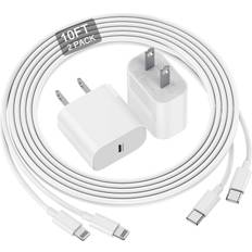 Usb battery pack iPhone Fast Charger 20W with 10ft Cable Compatible 2-pack