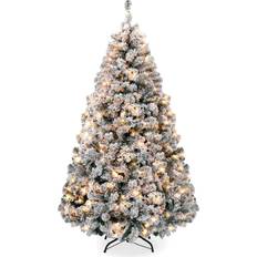 Christmas Decorations Best Choice Products 6ft Pre-Lit Snow Floked Holiday Pine Christmas Tree 72"