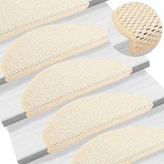 White Stair Carpets vidaXL 15x Self-adhesive Stair Mats Sisal-Look Cream Beige, White cm