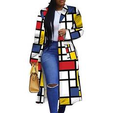 5XL - Women Coats Rintonix Women's Colored Geo Trench Coat