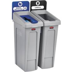 Blue Waste Disposal Rubbermaid Commercial 46 Gal. 2-Stream Landfill/Mixed Recycling Slim