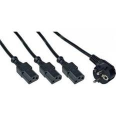 InLine 16657G Ström-Y-kabel, 1 x säkerhetskontakt till 3 x IEC-kontakter, 1 m