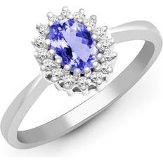Jewelco London 9ct Diamond Tanzanite Classic Royal Cluster Ring 9mm