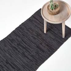 Viscose Tapis Homescapes Leather Woven Hall Runner Black