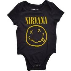 Negro Prendas de noche Nirvana Camiseta de Manga Yellow Happy Face Kids Black