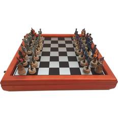 Board Games 3.25-inch Civil War Generals Painted Resin Men Chess Set with Cherry Stained Che