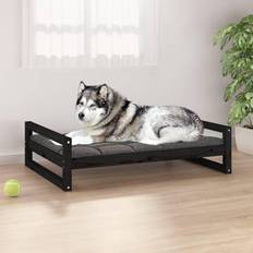 vidaXL Cama Para Perros Madera Maciza De Pino Negro 105.5x75.5x28 cm