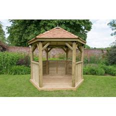 Natural Pavilions & Accessories Forest Garden Hexagonal Wooden Gazebo with Cedar Roof 3m