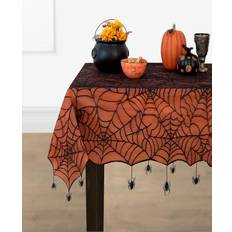 Halloween Table Cloths Elrene Crawling Halloween Spider Lace Lined Tablecloth 70" Round Black/orange