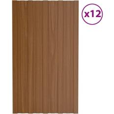 Lastre in Policarbonato vidaXL Grigio, Marrone Pannelli Da Tetto 12 pz in Acciaio Zincato Marrone 80x45 cm