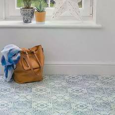 Floor tiles vinyl D-C-Fix Floor Tiles Self Adhesive Blue Moroccan Vinyl Flooring Tile Kitchen Bathroom 1mÂ²