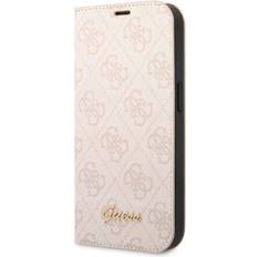 Guess 4G Metal Gold Logo iPhone 14 Plus Flip Case Pink