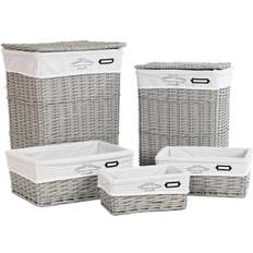 Poliéster Cestas Dkd Home Decor Juego de Cestos Gris Mimbre 44 x 34 x 56 cm (5 Piezas) Cesta