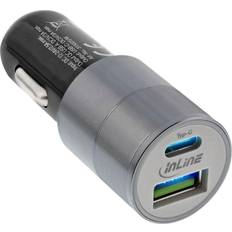 Qc3 InLine 12V QC3 billader 2 x USB/USBC 3A/15W Sort