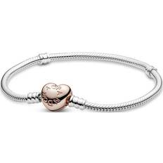 Pandora Moments Heart Clasp Snake Chain Bracelet - Rose Gold/Silver