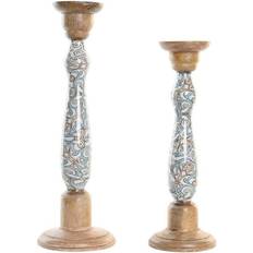 Multifarvet - Træ Lysestager, Lys & Dufte Dkd Home Decor Metal Mangotræ Sæt 17 x 17 x 52,5 cm Set of 2 Lysestage 2stk