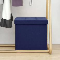 vidaXL Tabouret De Rangement Pliable Bleu Faux Lin