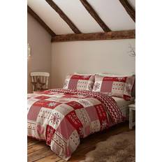 Cotton Bed Linen Catherine Lansfield Let It Snow Christmas Duvet Cover Red