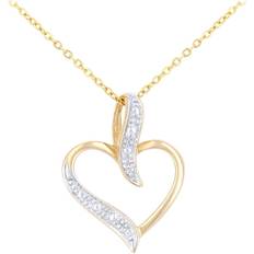 9k Necklaces Jewelco London Heart Pendant Necklace - Gold/Diamonds