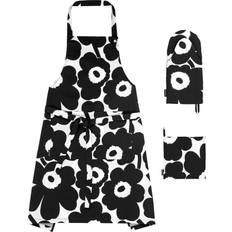 Floreado Delantales Marimekko Pieni Unikko Delantal Blanco, Negro (84x84cm)